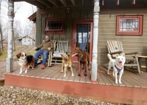 dogs on a porch at blue moon rising